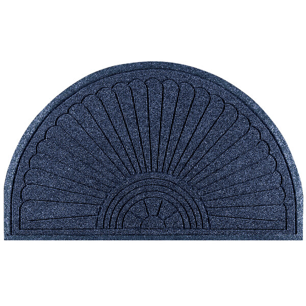 M+A Matting WaterHog Grand Half Oval Navy Mat with Smooth Backing