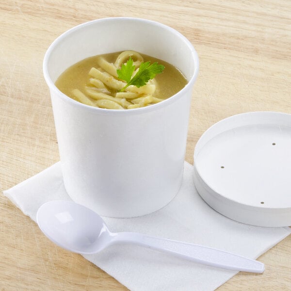 Huhtamaki 71844 White 16 oz. Double-Wall Poly Paper Food Cup with Vented Paper Lid - 250/Case