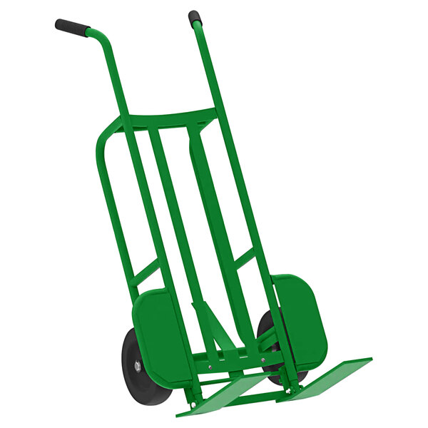 A green Valley Craft mini pallet truck with black wheels.