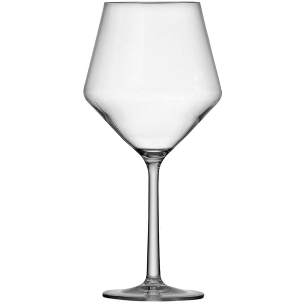 A clear Fortessa Sole wine glass with a stem.