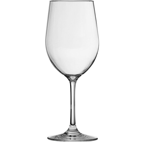 A clear Fortessa Tritan plastic wine glass.