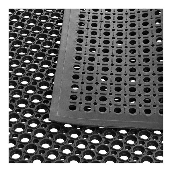 Lavex 3' x 10' HeavyDuty Black Rubber AntiFatigue Floor Mat with