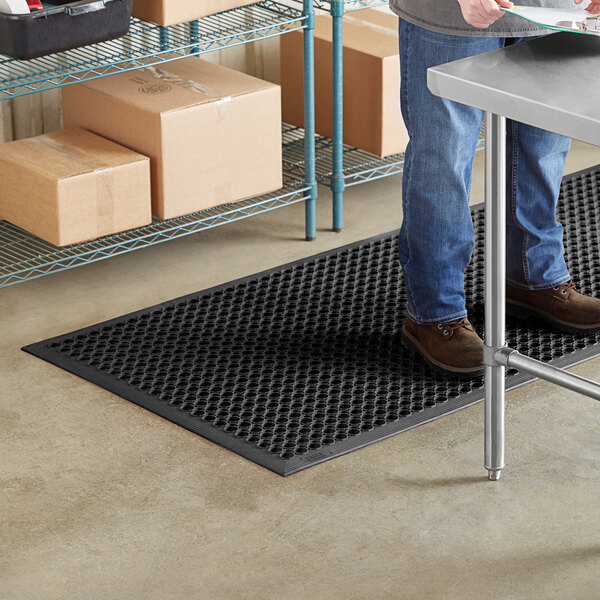Lavex 3' x 10' HeavyDuty Black Rubber AntiFatigue Floor Mat with
