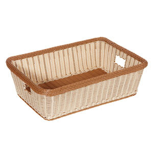 A white rectangular plastic basket with two-tone handles.