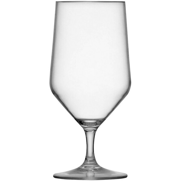 A clear Fortessa Sole plastic goblet with a stem.