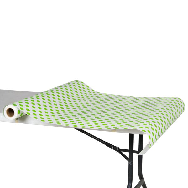 40" x 100' Paper Table Cover with Green Polka Dots