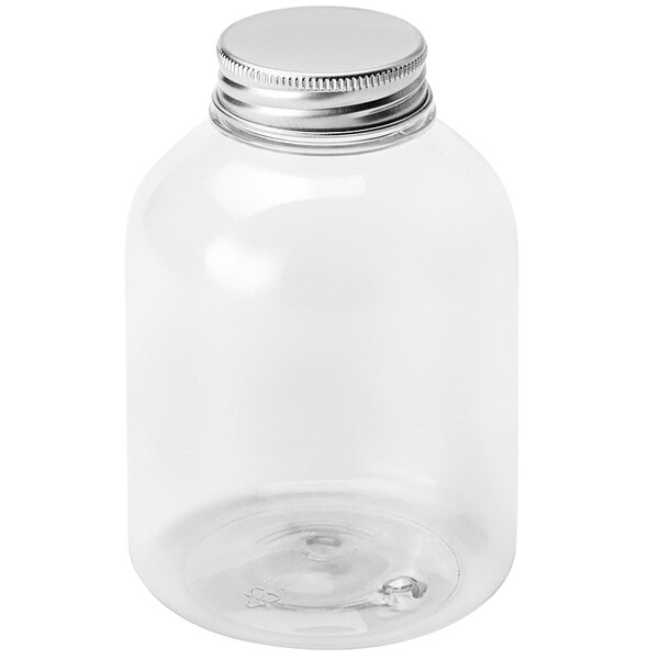 An American Metalcraft clear PET bottle with an aluminum lid.