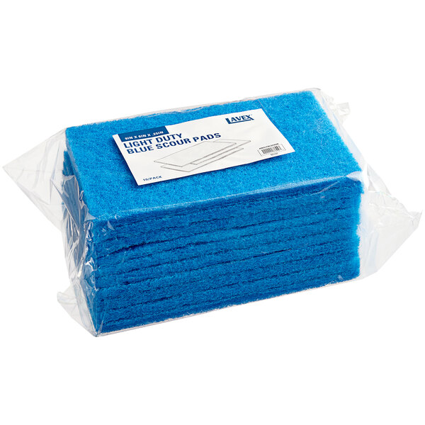 Lavex 9" x 6" x 1/4" LightDuty Blue Scouring Pad 10/Pack