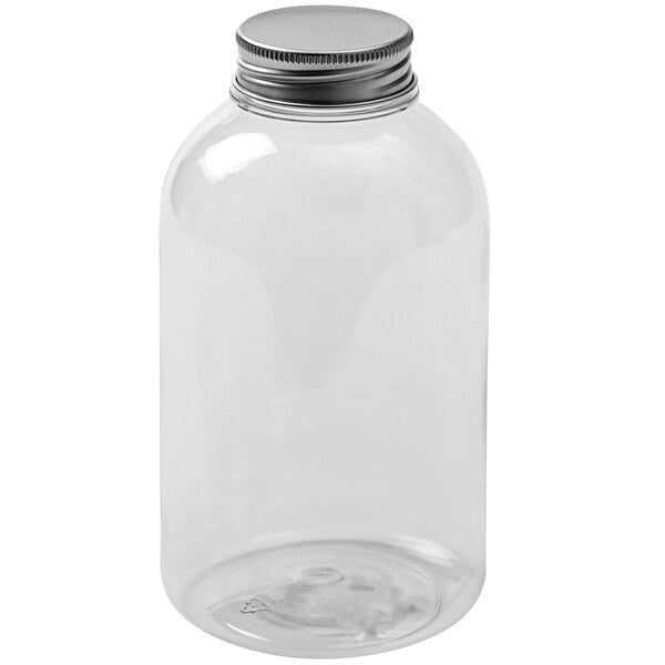 An American Metalcraft clear PET bottle with an aluminum lid.