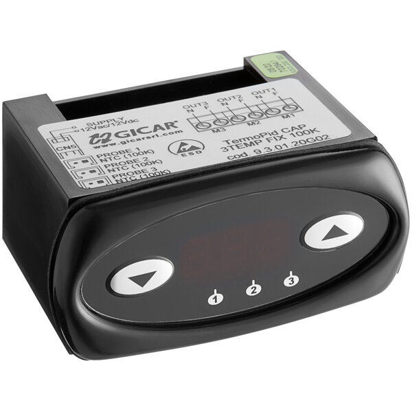 A black Narvon digital temperature control with buttons and a white label.