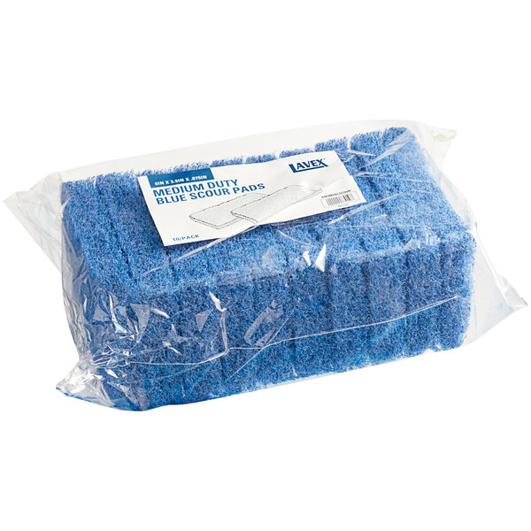 Lavex 6" x 3 1/2" x 7/8" MediumDuty Blue Scouring Pad 10/Pack