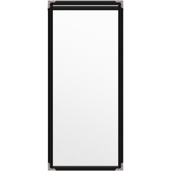 A white rectangular menu cover with black edges.