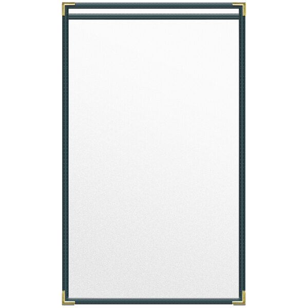 A white rectangular menu cover with gold smooth corners.