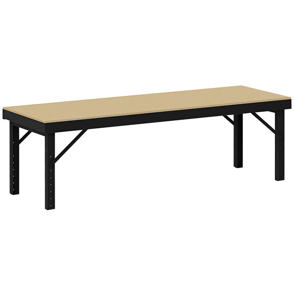 A long rectangular Valley Craft work bench with a white wood top and black legs.
