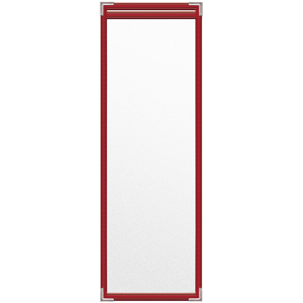 A white rectangular object with a red border.