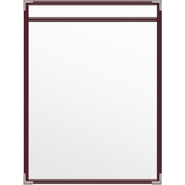 A white board with red trim.