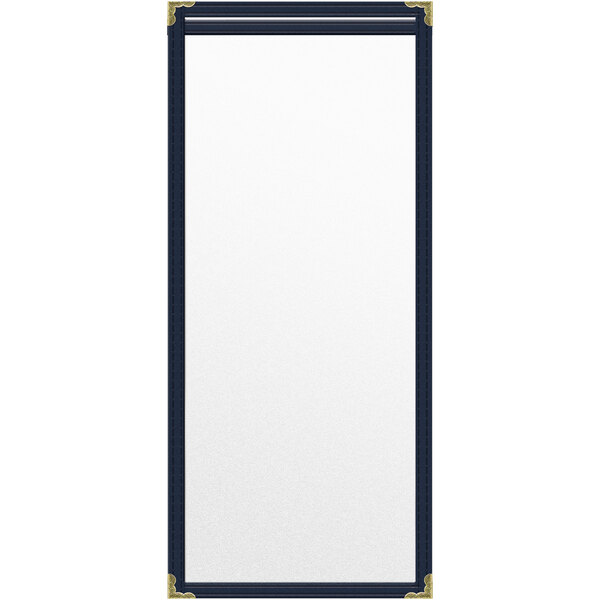 A rectangular object with a white surface and gold trim.