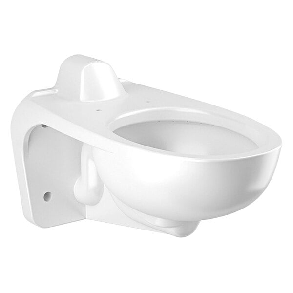 A white Sloan wall-mounted toilet with an open seat.