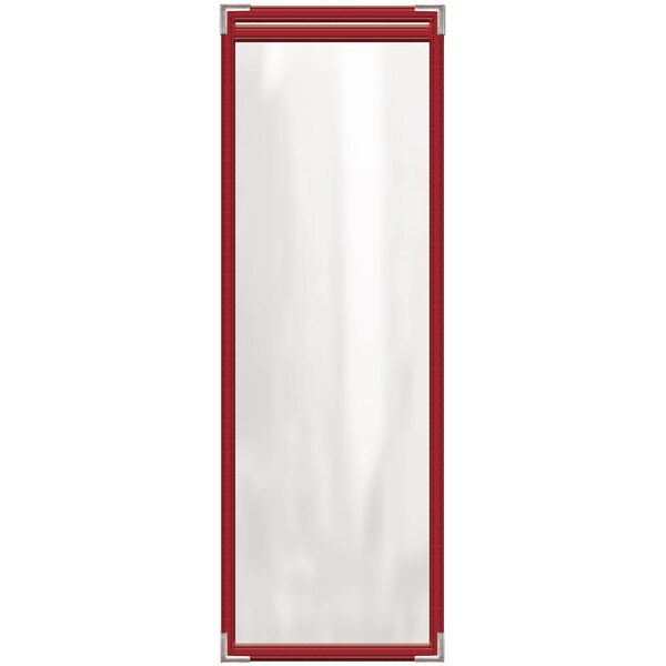 H. Risch, Inc. TES Deluxe Sewn 4 1/4" x 14" Red 2 View Vinyl Menu Cover with Silver Smooth Corners and Gloss Finish