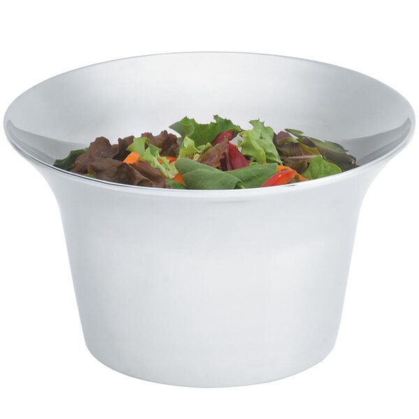 A Vollrath double wall metal bowl filled with salad.