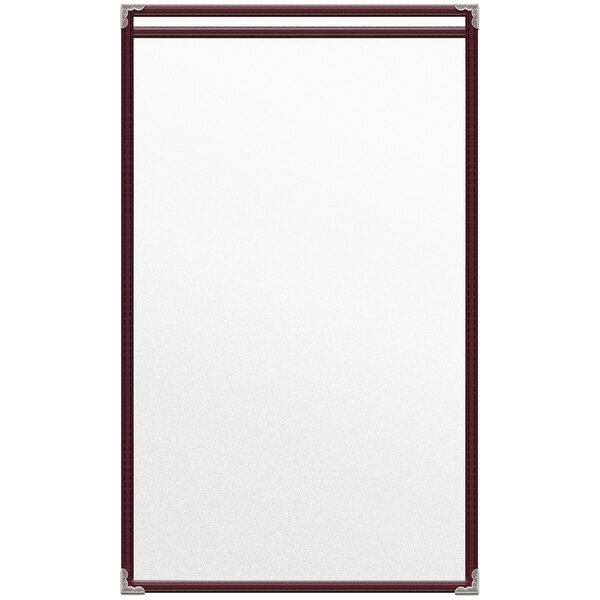 A white paper with a maroon border.