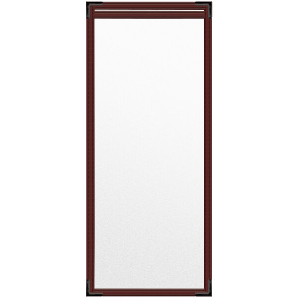 A white rectangular menu cover with a red frame.