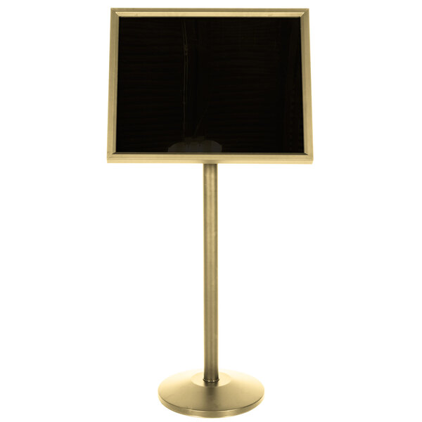 Aarco P7B Single Pedestal Brass Frame Black Marker Board with Neon Markers