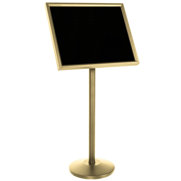 Aarco P7B Single Pedestal Brass Frame Black Marker Board with Neon Markers