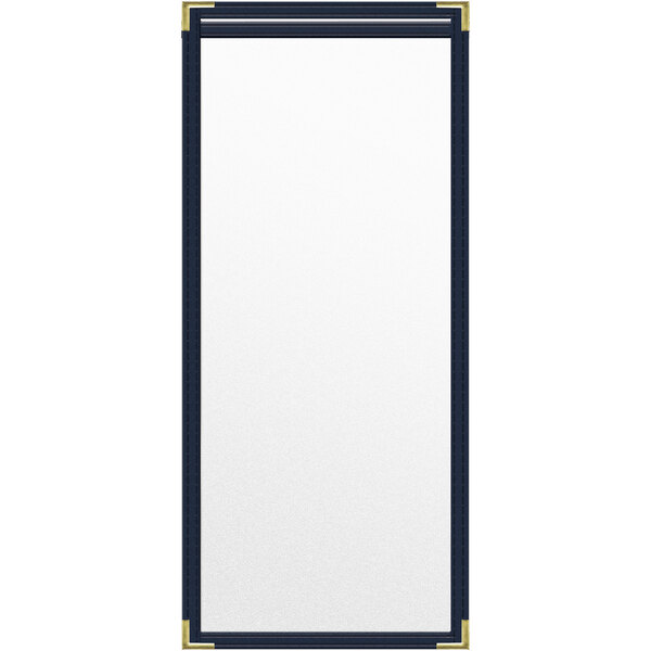 A white rectangular object with gold trim.