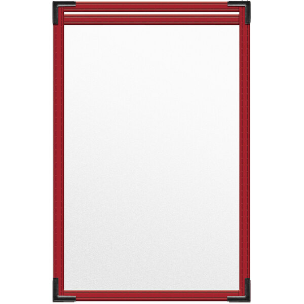 A red rectangular menu cover with black corners and a matte finish.