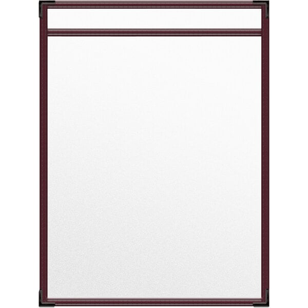 A white board with a maroon frame.
