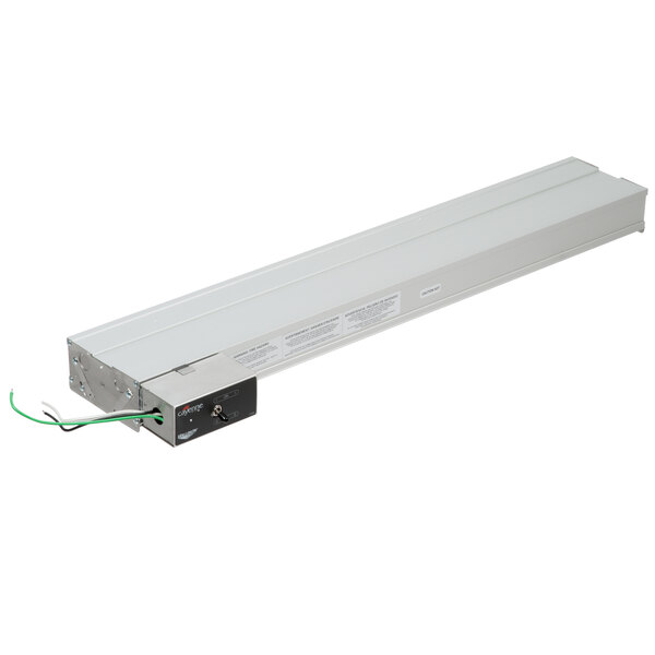 A long rectangular Vollrath infrared food warmer with an electrical cord.