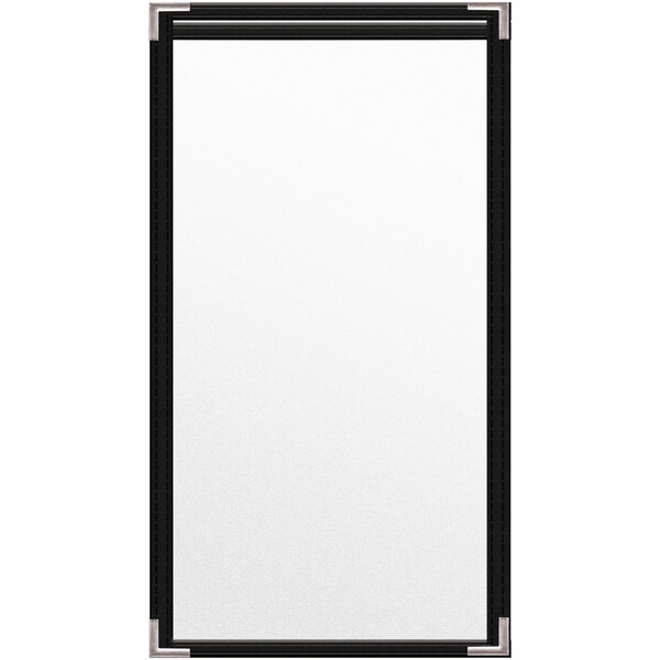 A white rectangular object with black stitching.