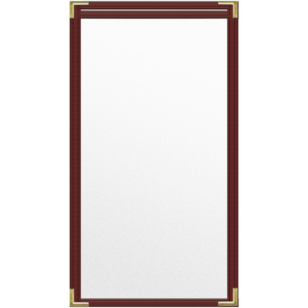 A maroon H. Risch, Inc. vinyl menu cover with gold corners and a matte finish.