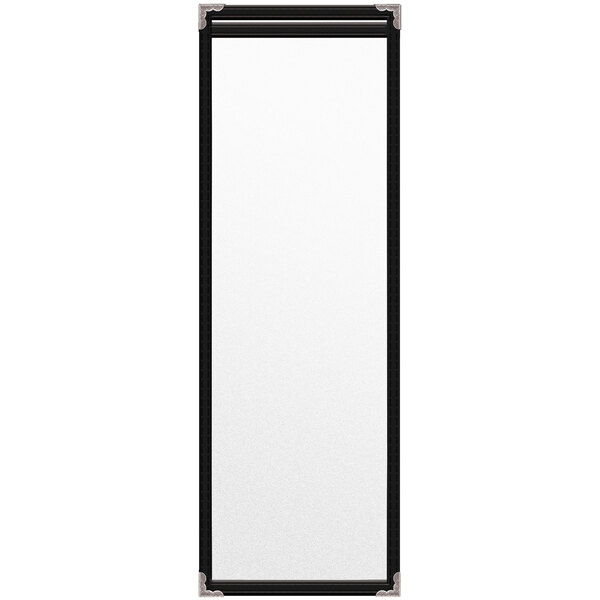 A white rectangular object with black border and silver corners.