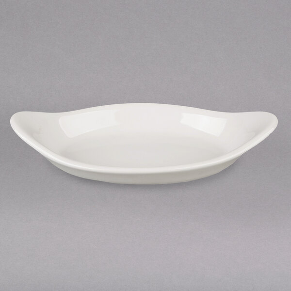 Hall China by Steelite International HL5210AWHA Ivory (American White) 10 oz. Oval Rarebit / Au Gratin Dish - 24/Case