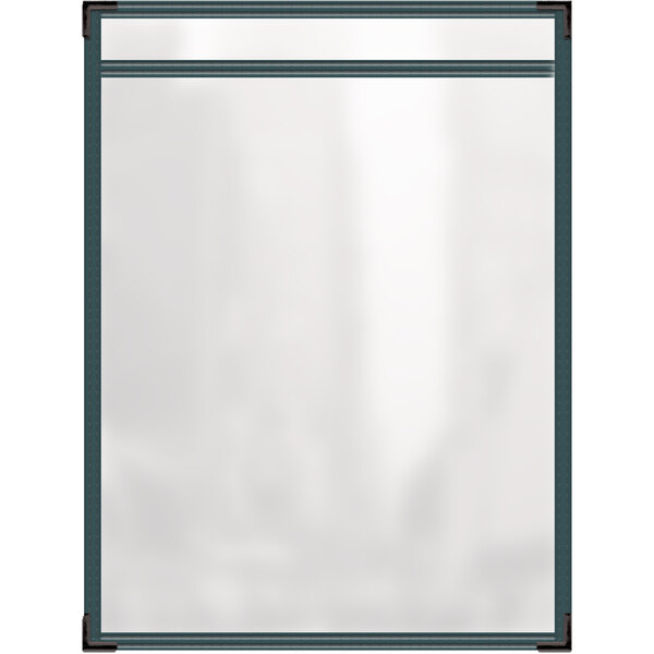 A white background with black lines and black smooth corners on a green menu cover.