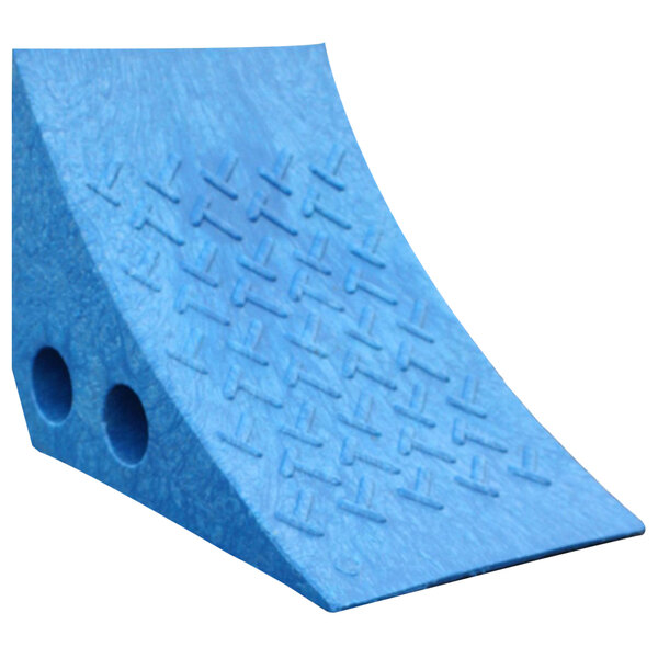 A blue plastic ramp with holes.