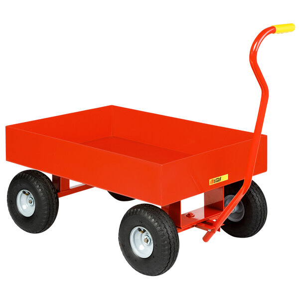 A red Little Giant wagon truck with black wheels and a handle.