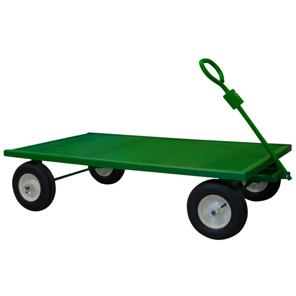 A green metal Durham Wagon Truck cart with a handle.