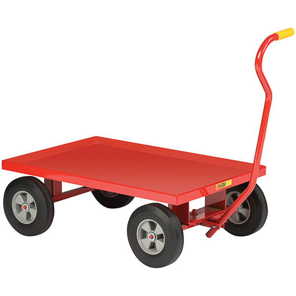 A red Little Giant wagon truck with lipped edges and black rubber wheels.