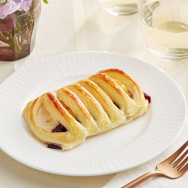 A Bridor blueberry cream cheese pastry on a plate.