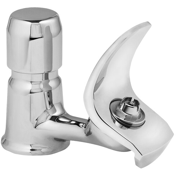 An Elkay chrome deck mount bubbler with a metal push handle.