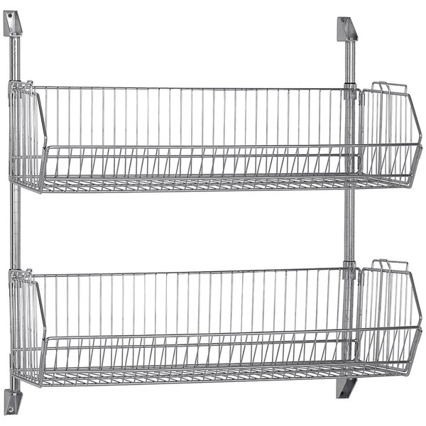 Two Quantum metal cantilever baskets mounted on a wall.