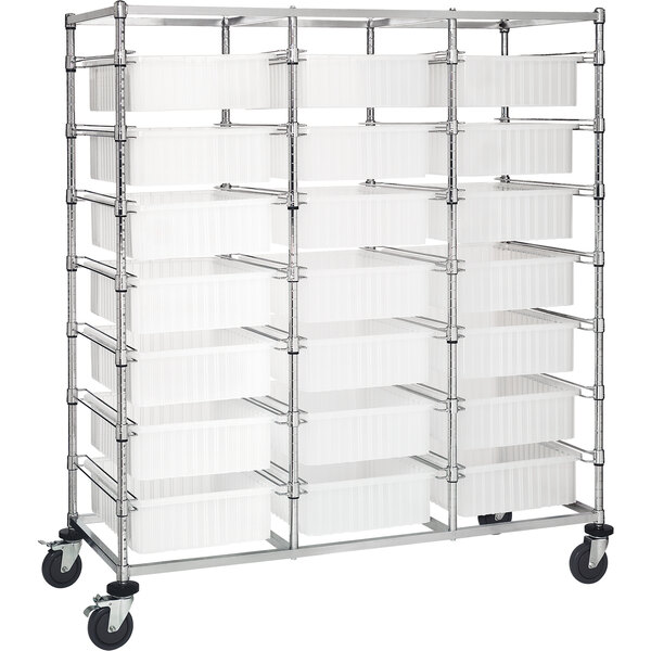 Quantum 24" x 60" x 69" Triple Mobile Bin Cart with 21 Clear Divider