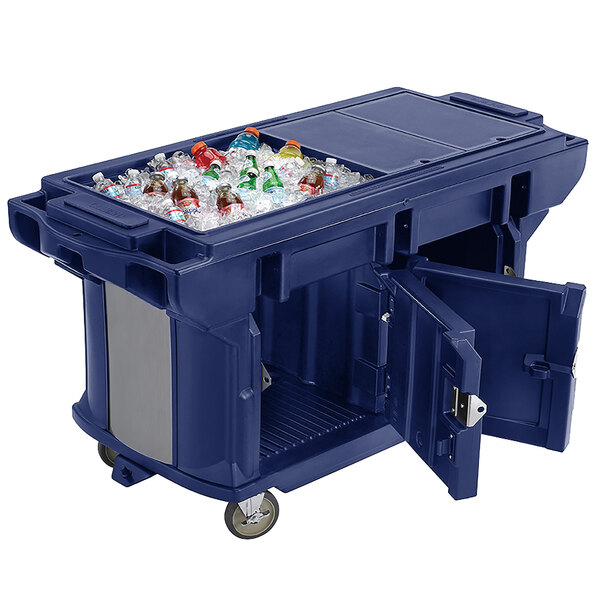 Cambro VBRUT6186 Navy Blue 6' Versa Ultra Work Table with Storage and Standard Casters