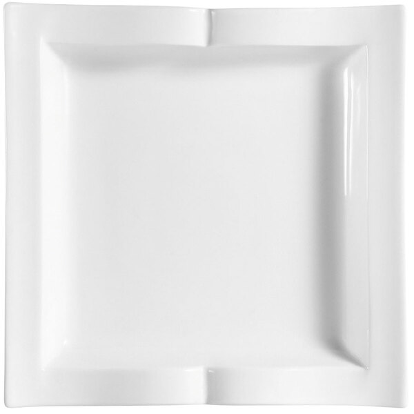 A white square plate with a corner.