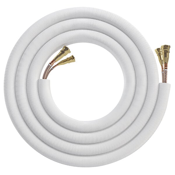 A white cable with gold connectors.