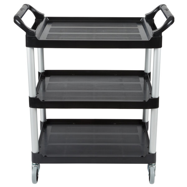 Rubbermaid FG342488BLA Black Three Shelf Utility Cart / Bus Cart 33 x