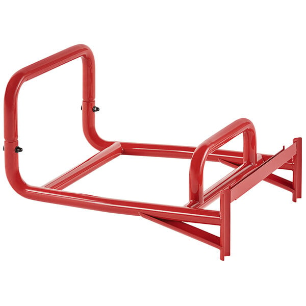 A red Rubbermaid stock picking cart frame with a handle.